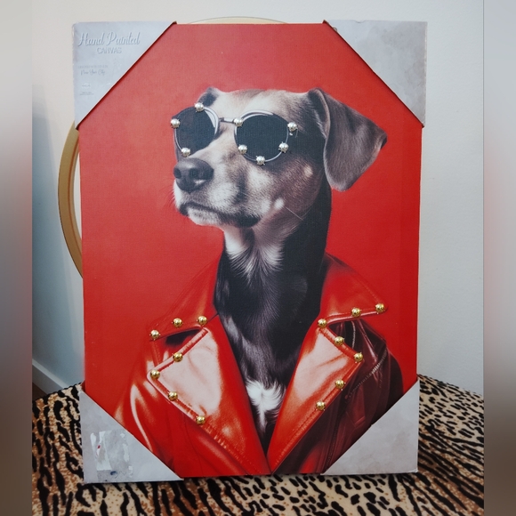 Other - Stylish Dog Canvas Art in Red Jacket 12x16